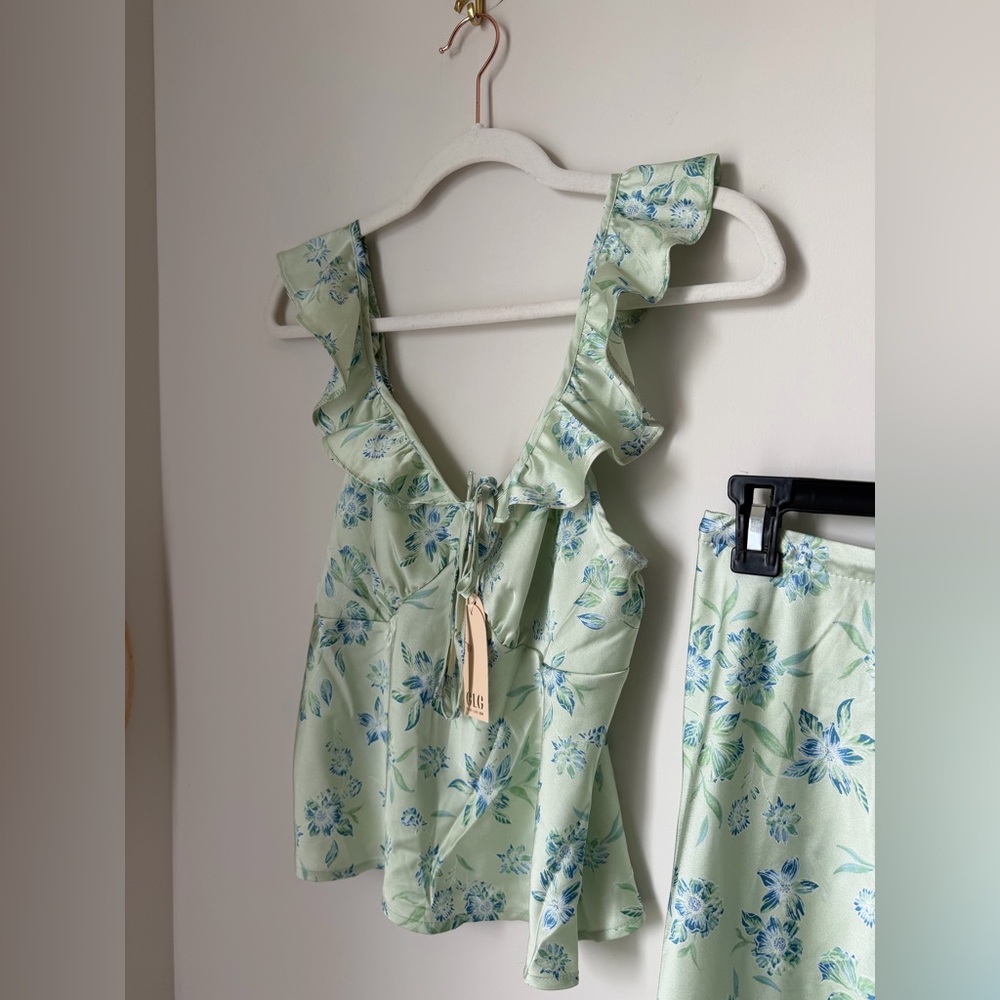 Good Luck Gem Green Floral Ruffle tank
Top and Midi slip Skirt two piece set - Picture 3 of 8